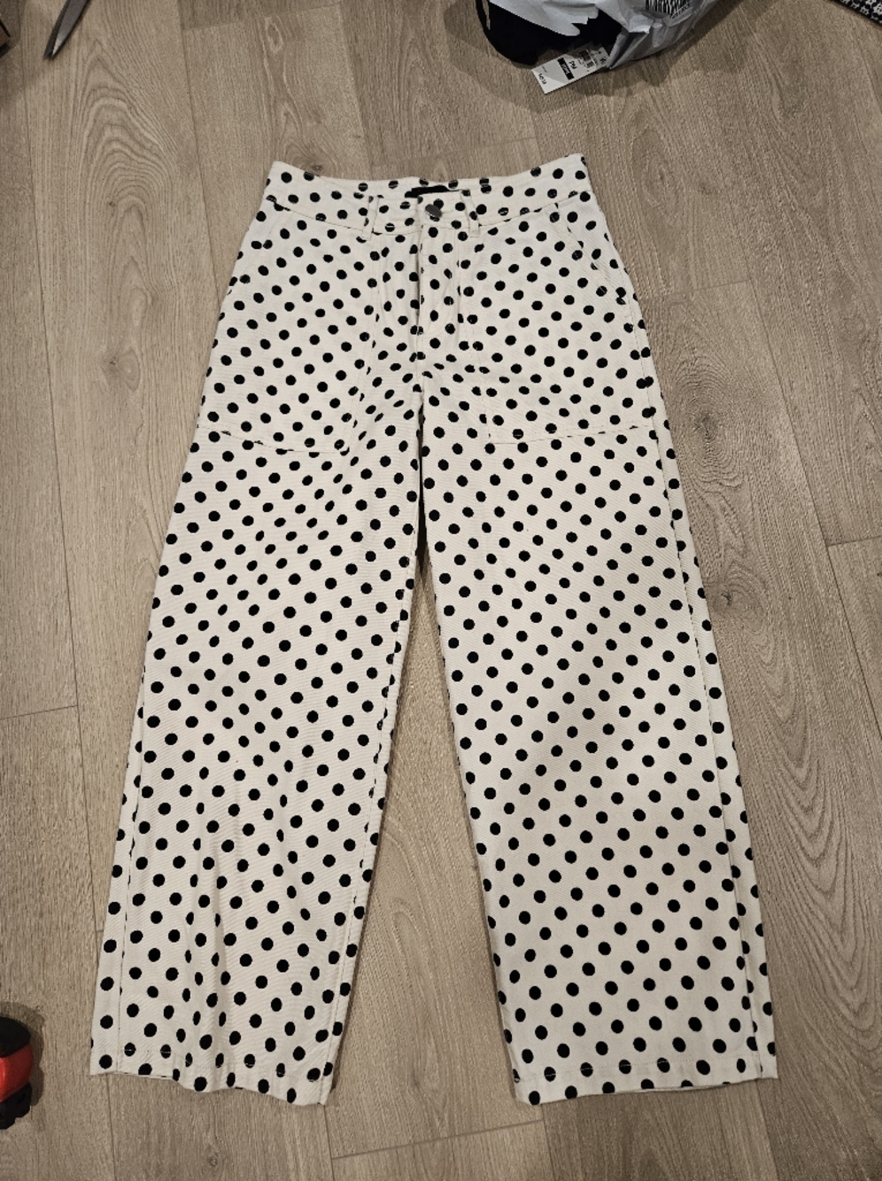 Who What Wear Black Polka Dot Cream Pants